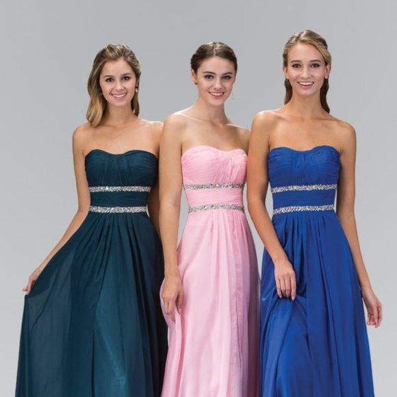 NEW LONG SLEEVELESS A-LINE CHIFFON DRESS EMBROIDERED WITH RHINESTONES GL1017 - Picture 4 of 10